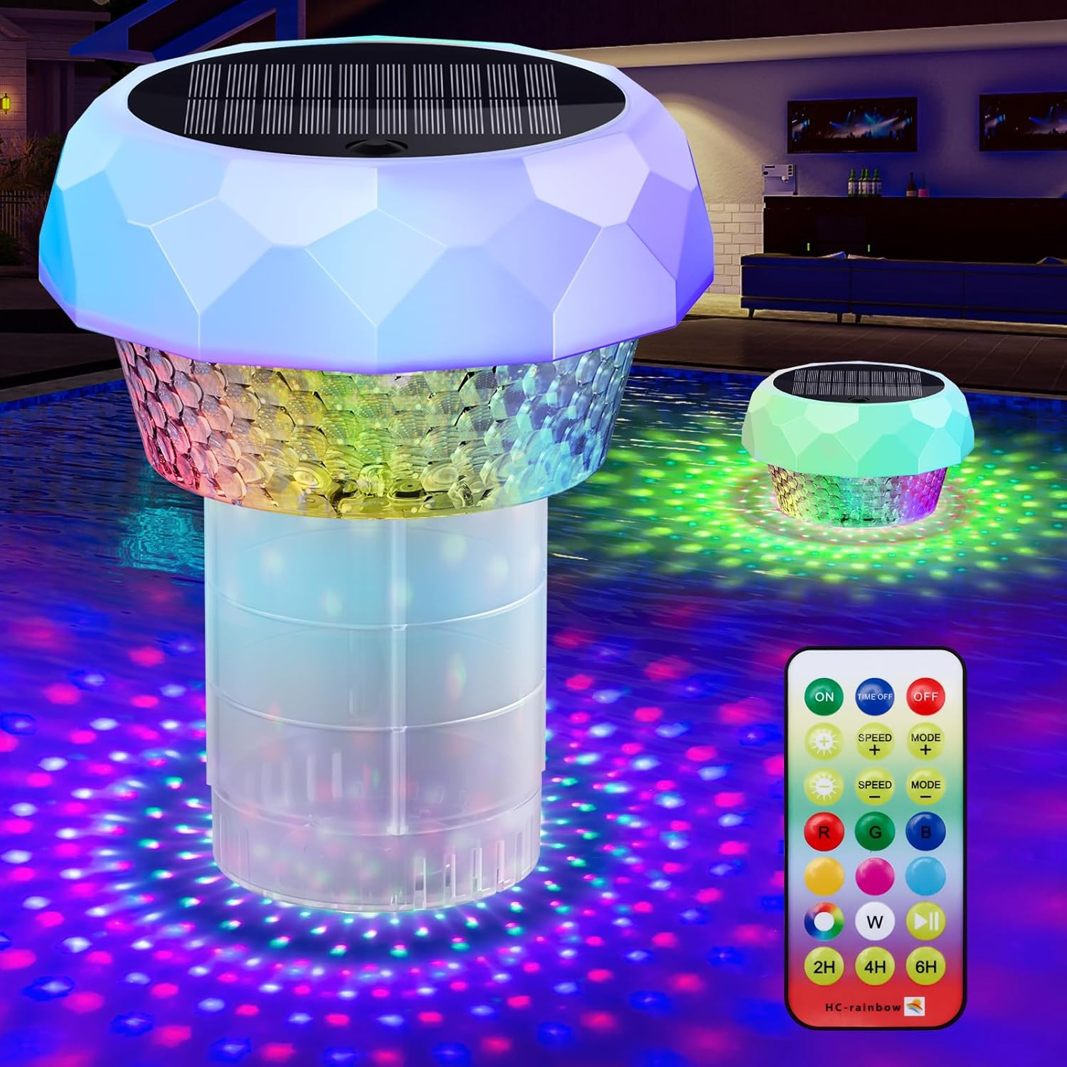 Solar Pool Chlorine Floater with Colorful Lights, Remote-Controlled Lights Adjus gallery