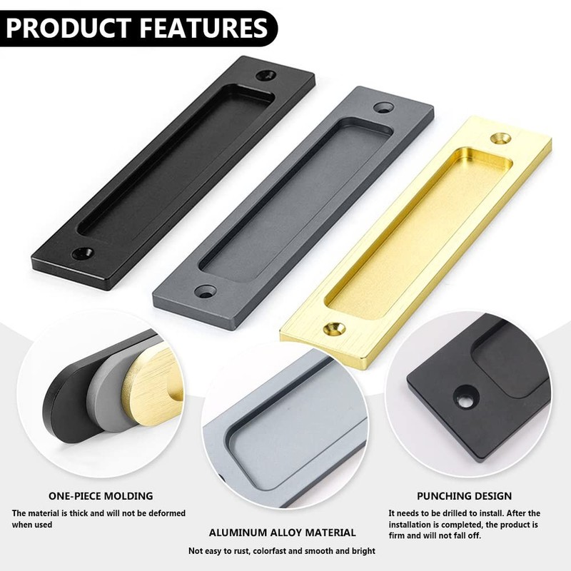 2Pcs Rectangular Recessed Door Pull Handle with Screw, Flat Backside M... gallery