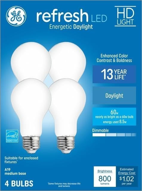 2 Packs GE Refresh 60watts Lights Daylight White Light A19 LED (8 bulbs Total) gallery