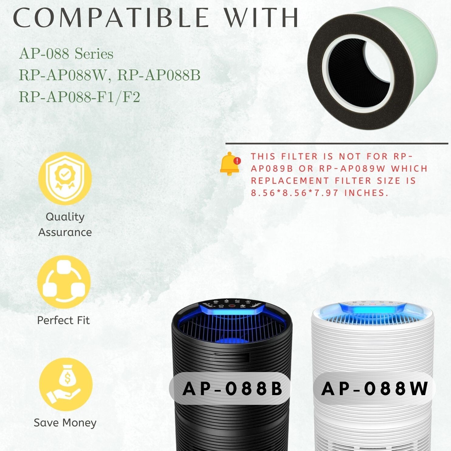 True HEPA with Carbon Replacement Filter For Renpho Air Purifier RP-AP088 4 pack gallery