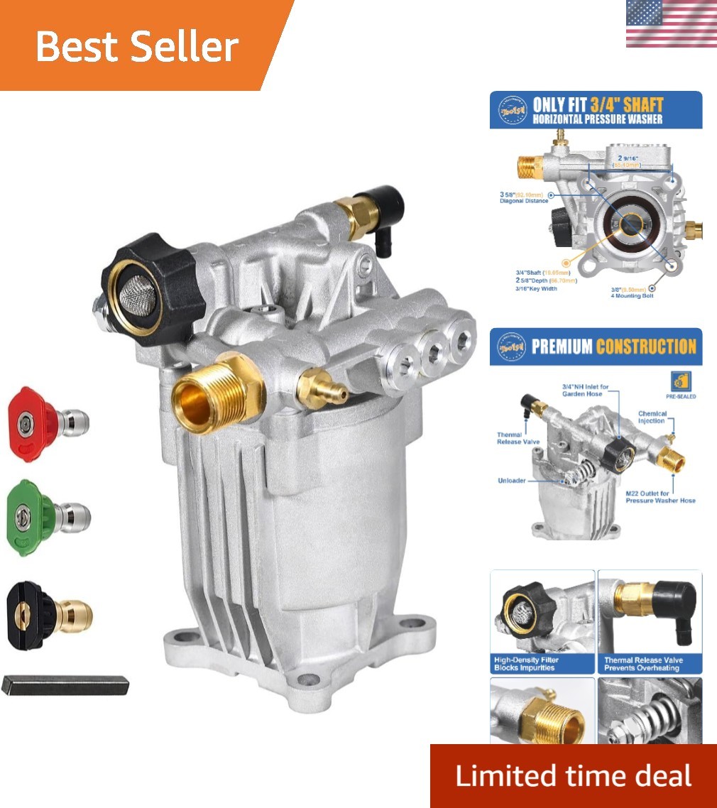 3/4" Shaft Horizontal Pressure Washer Pump, 2600-3200 PSI @ 2.5 GPM - Power W... gallery