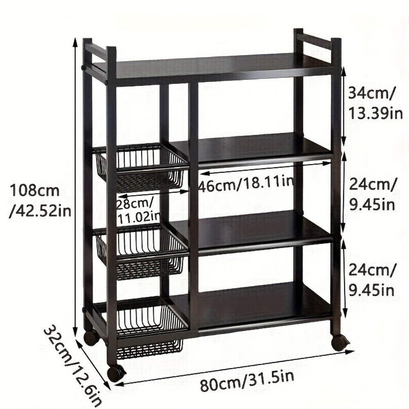 4-Tier Rolling Storage Rack with Baskets, Metal Utility Shelf on Wheels, Kitchen gallery
