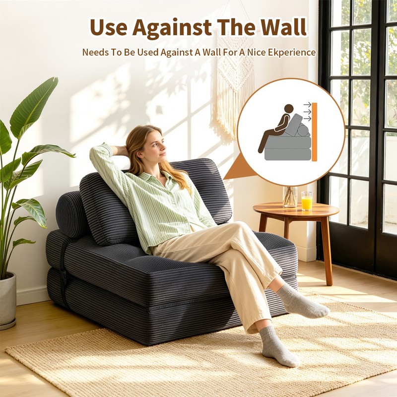 Folding Sofa Bed, Single Floor Sofa Bed Chair, Boneless Design, Soft Corduroy gallery