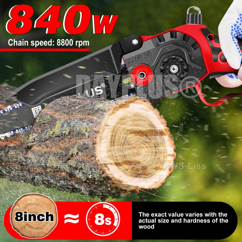 8" Mini Handheld Electric Chainsaw Cordless Chain Saw Wood Cutter Battery Power gallery
