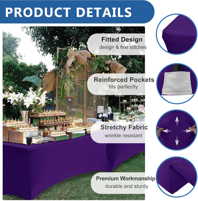 4Ft Table Cloth for Rectangle Table-8 Pack Dark Purple Spandex Table Covers-Fitt gallery