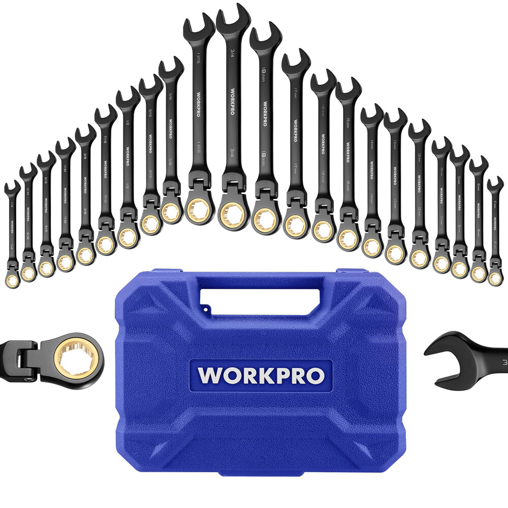 WORKPRO 22PC Ratcheting Combination Wrench Set Metric 6-18mm SAE 1/4-3/4" Wrench gallery