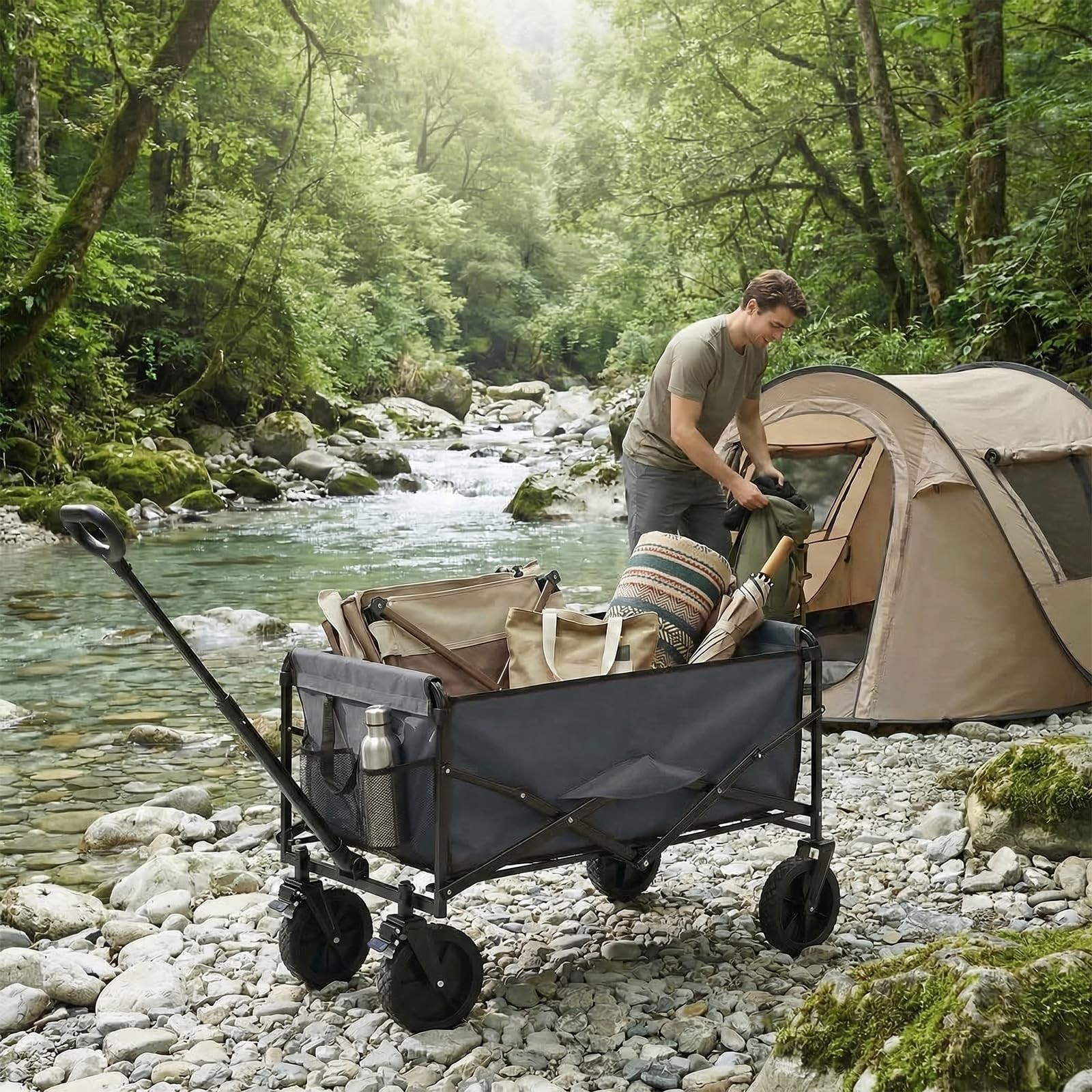 Heavy Duty Collapsible Wagon Cart - Foldable Utility with Lockable Brake Wheels, gallery