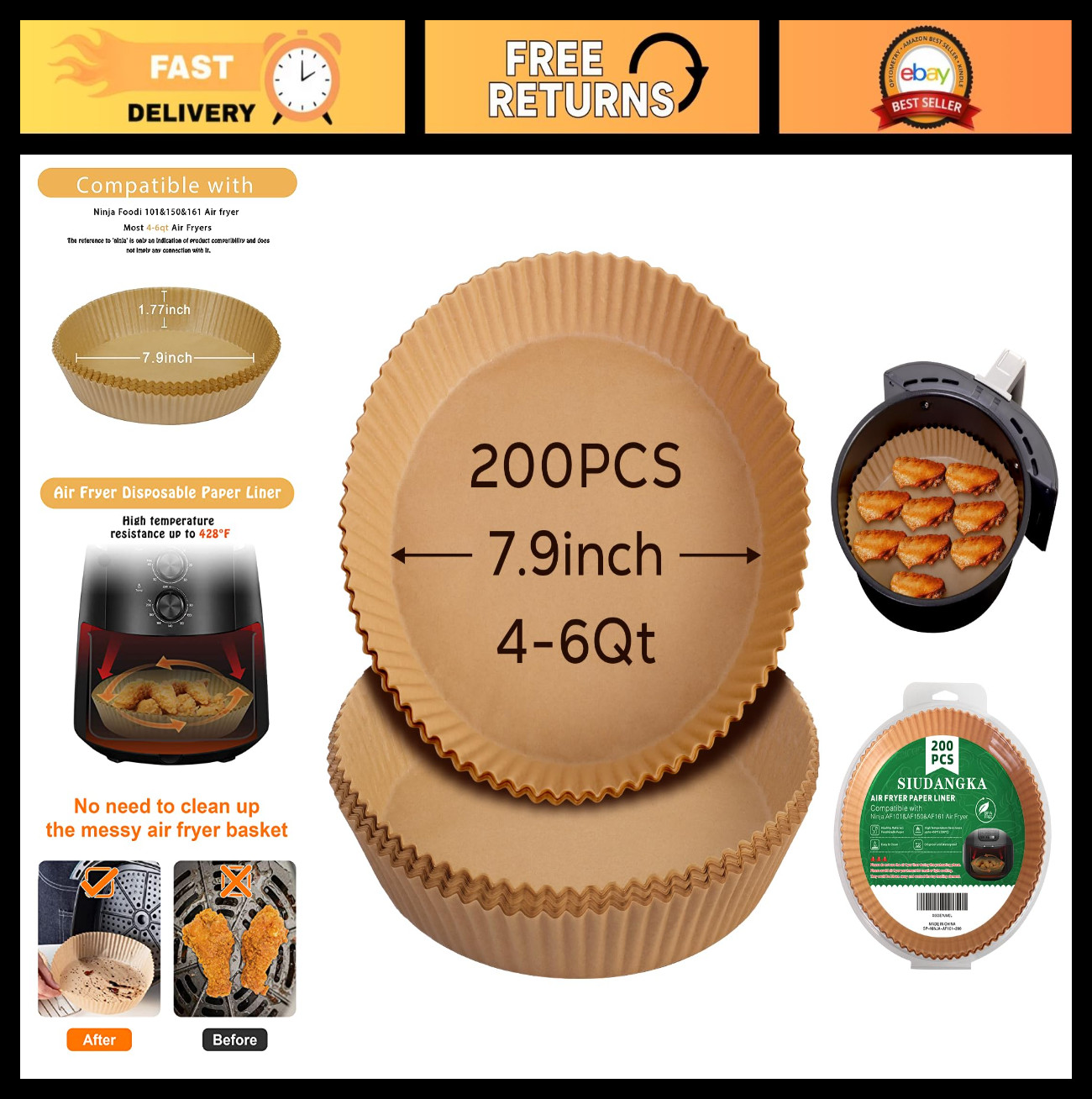 200 Pcs Disposable Air Fryer Liners - Parchment Paper Sheets for Ninja AF101/AF1 gallery