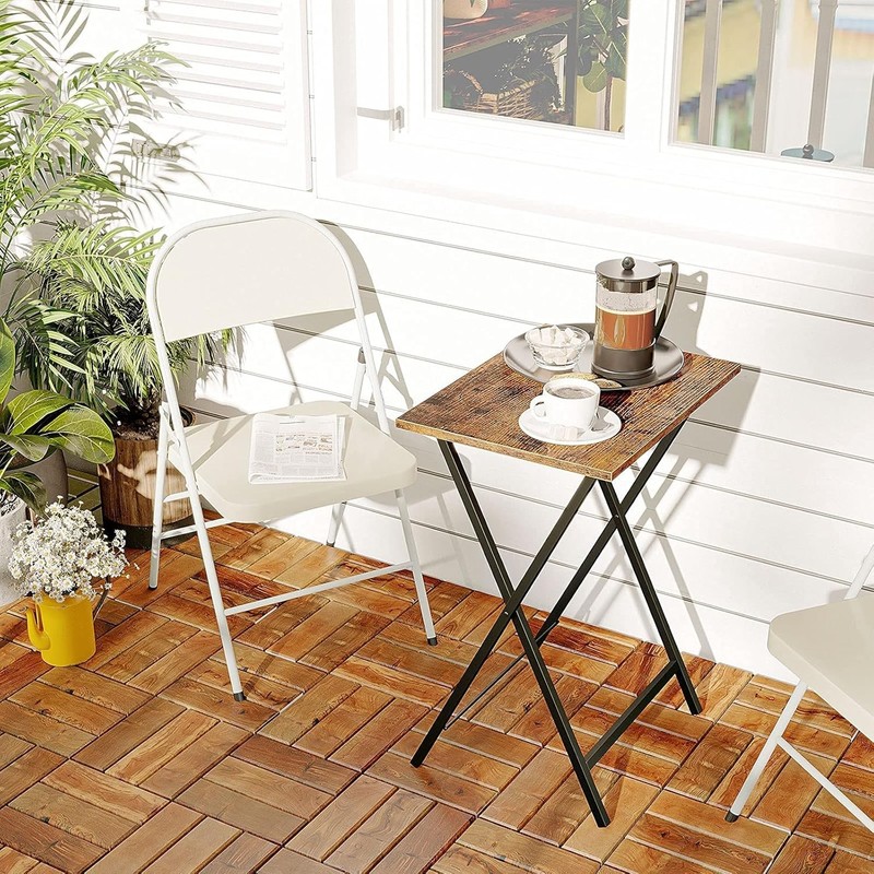 Rustic Brown & Black Folding TV Table - Stylish Snack Companion for Small Spaces gallery