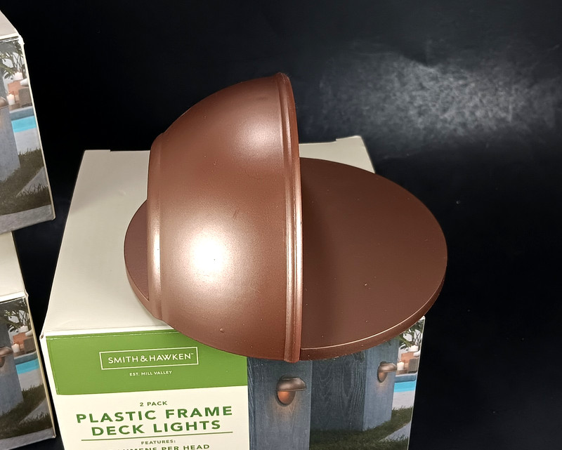 Smith & Hawken Wall Mounted Solar Lights 5 Copper Tone Plastic Round Deck NEW gallery