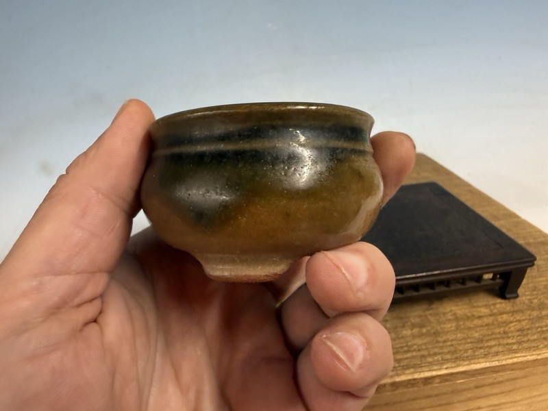 Japanese Unknown Maker Shohin Bonsai Tree Pot 2 1/2 By 1 5/8” Unique Glaze gallery