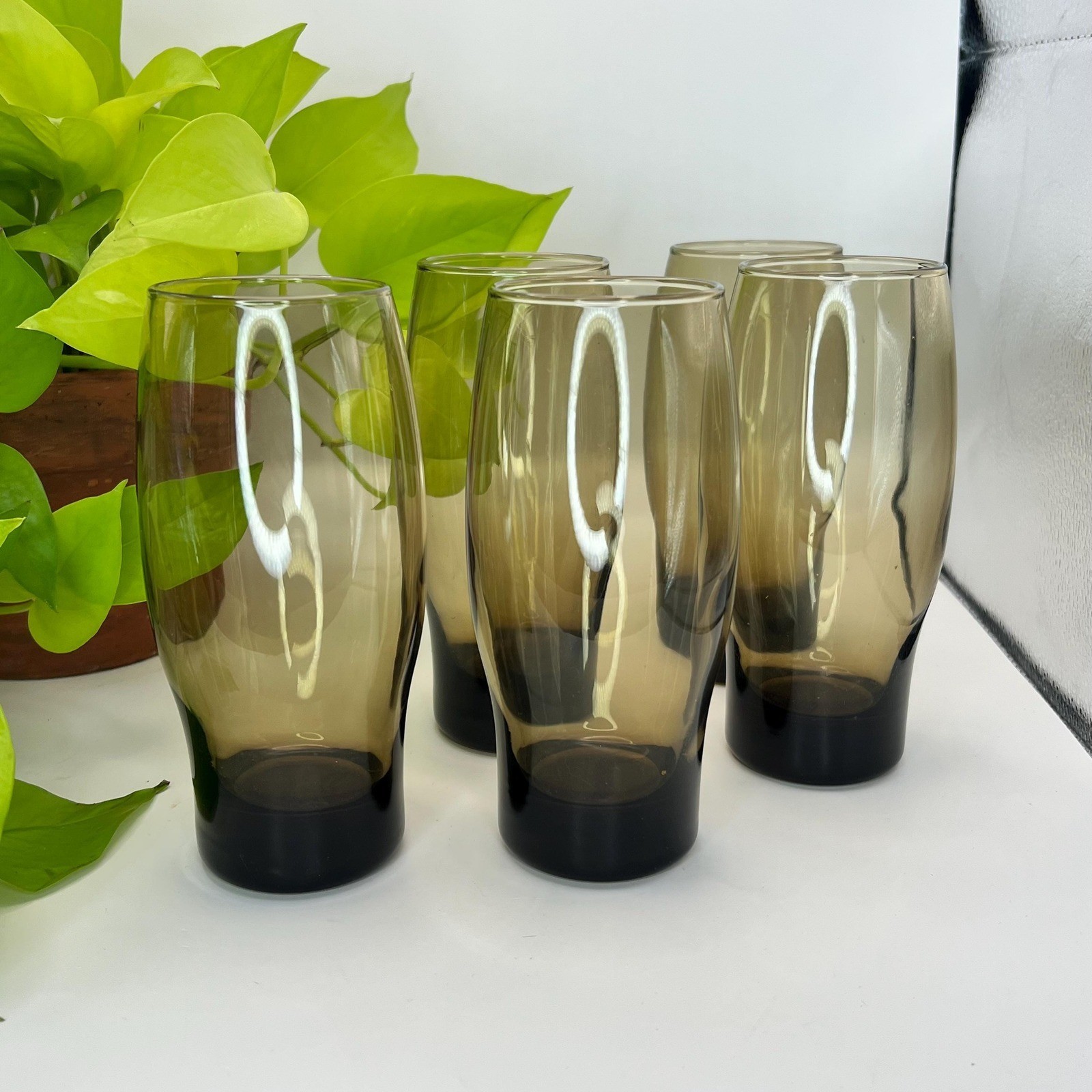 Libbey Perception Smoked Glass Tumblers Set Of 5 Ombre Brown Vintage gallery