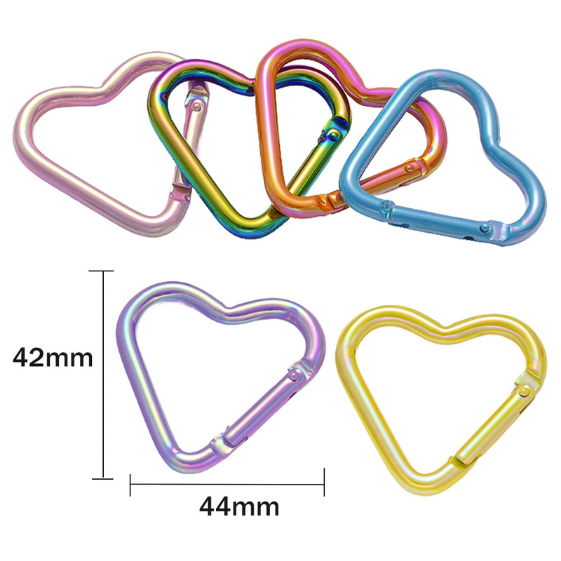 5Pcs 42X44Mm Laser Heart Shape Keychain Clip Cute Pink Snap Key Ring Hook Holder gallery