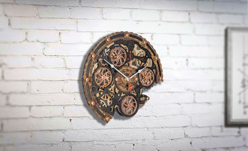 Automaton Bite 1682 "Underwater" Rust Nautical Wall Clock Moving Gears Loft Art gallery