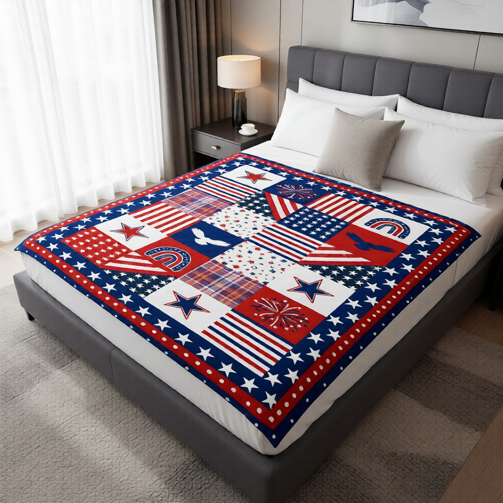 Americana Style Quilt Pattern Flannel Blanket Soft Cozy Bedding Throw 60x80 gallery