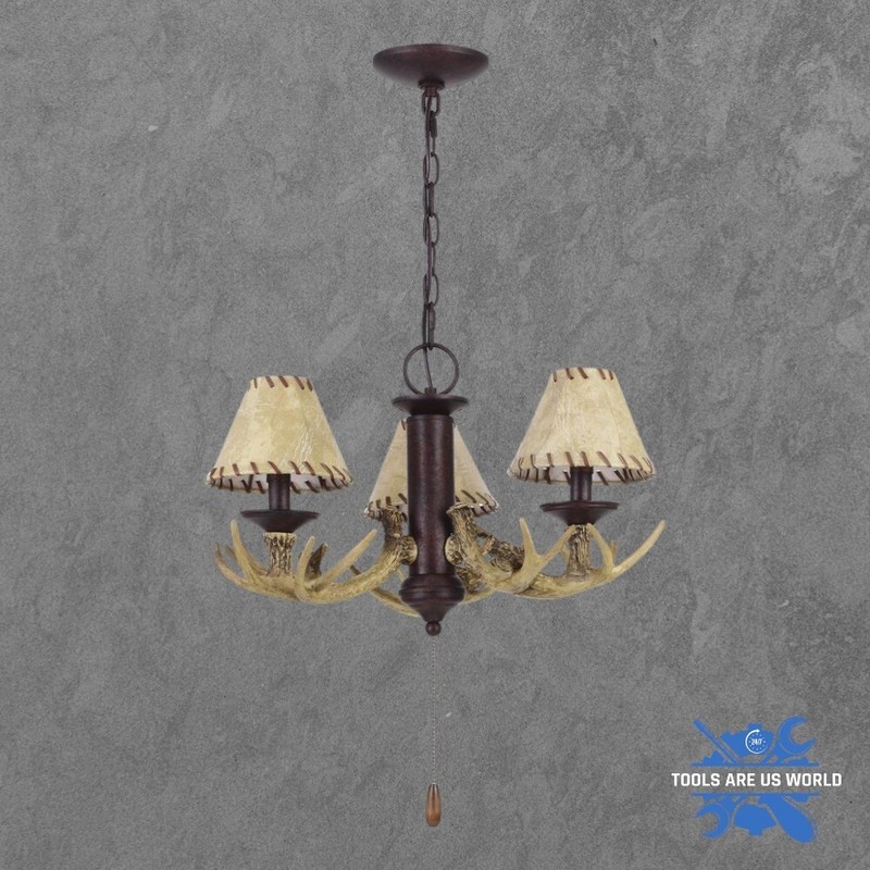 3 LED Ceiling Fan Light Kit Weathered Patina Faux Antler Rustic Lodge Lantern gallery