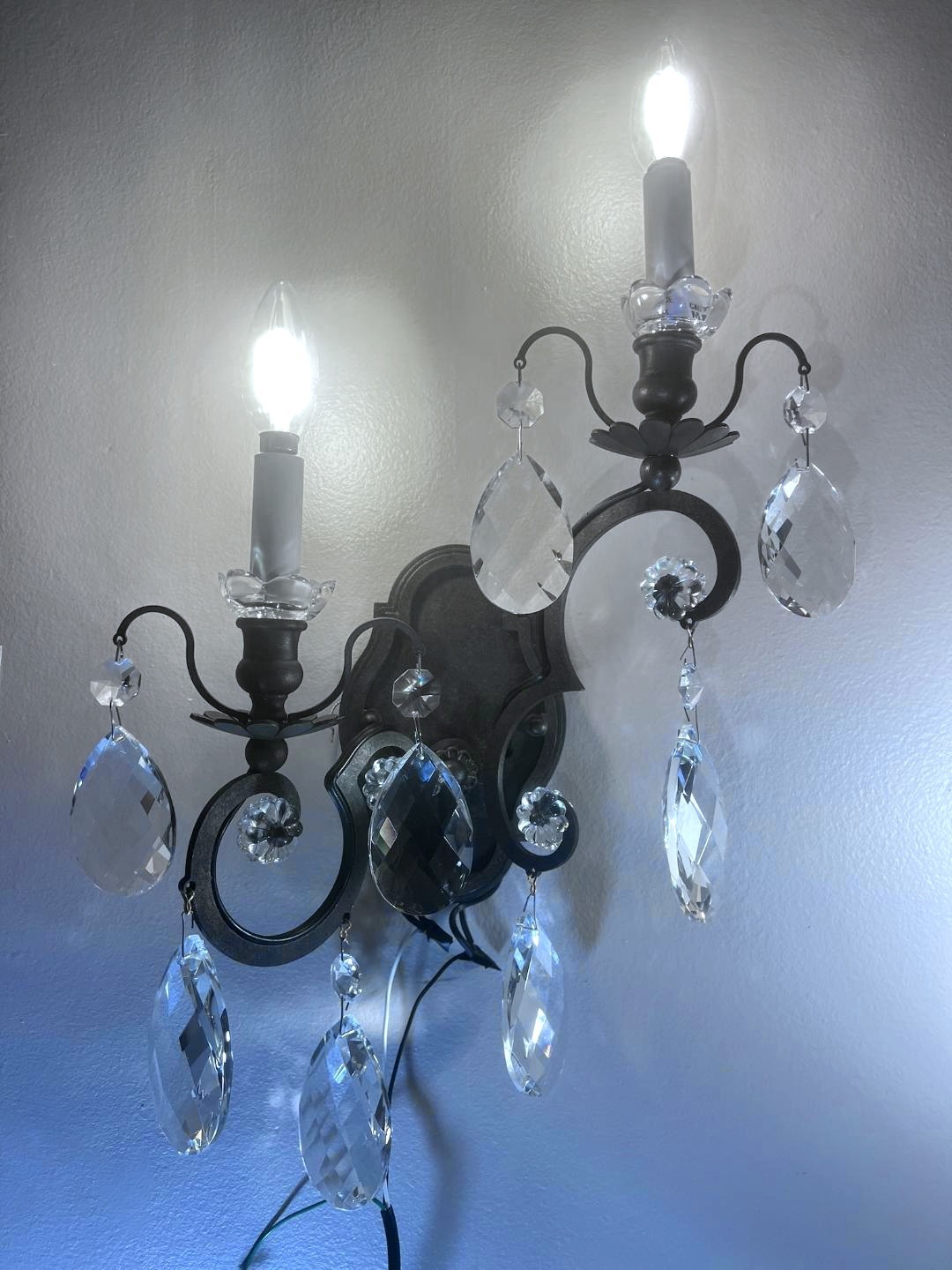 Pair Schonbek Crystal Renaissance 2 Wall Light Sconces Heirloom Bronze 23x14 gallery