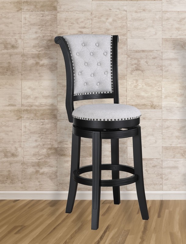 2pc Bar Stools Curved Backrest Button-Tufted Swivel Black Frame gallery