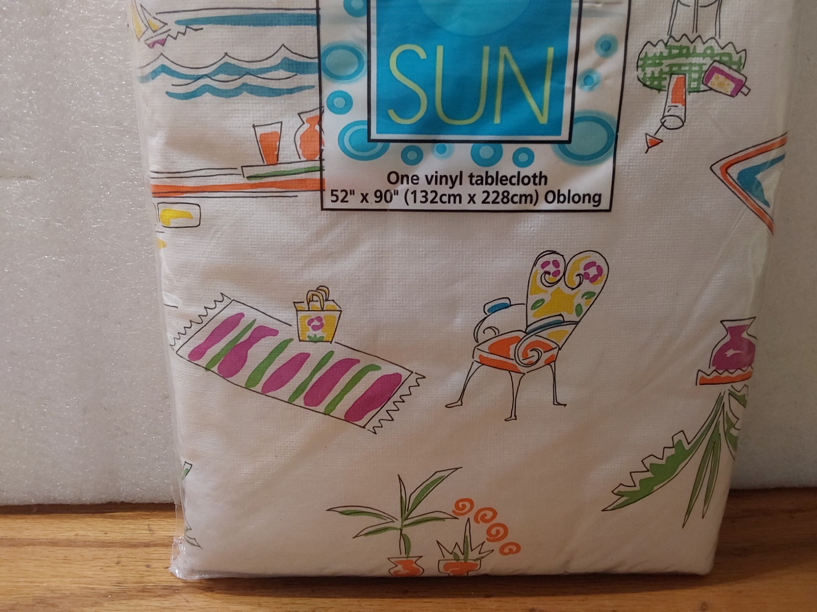 Fun in the Sun Vinyl Tablecloth 52x90 Rectangle Vintage Plants Towels Tables gallery