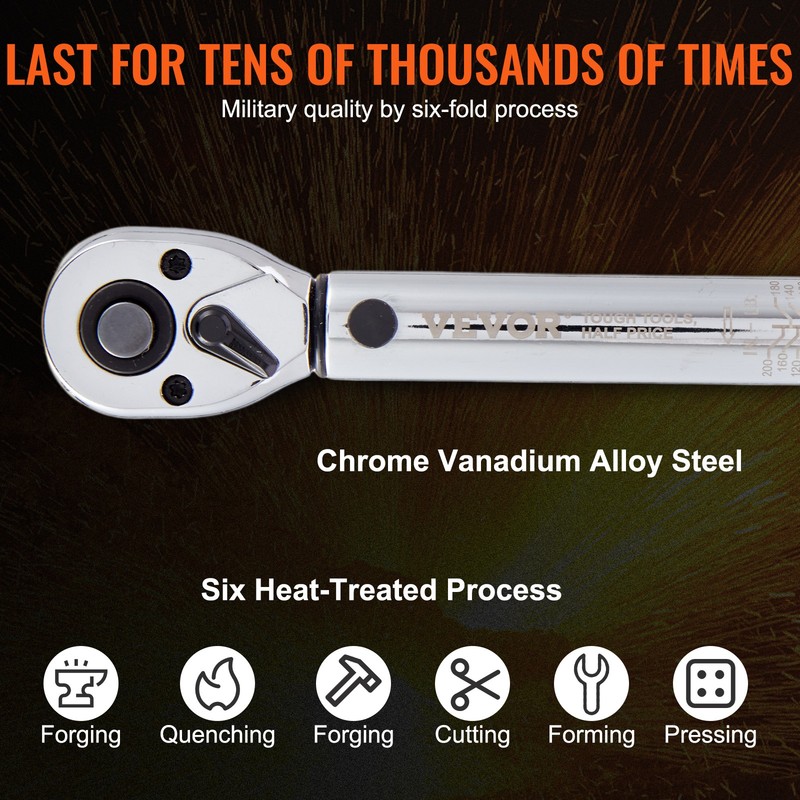 VEVOR Torque Wrench Adjustable Torque Wrench 1/4" Drive 20-200in.lb/2.3-23Nm gallery