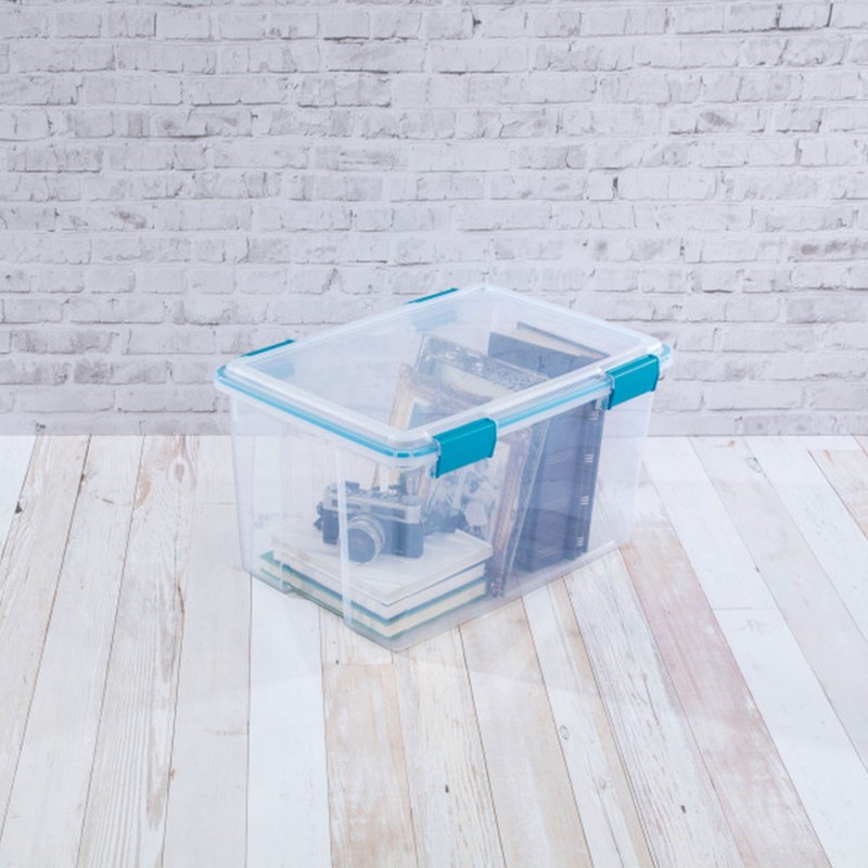 Sterilite 54 Quart Gasket Box, Stackable Storage Bin with Latching Lid, 4 Pack gallery