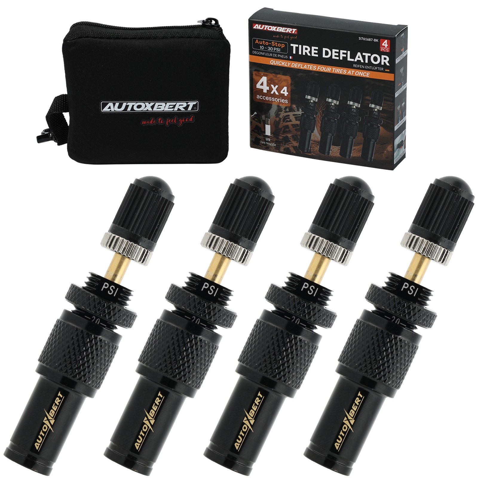 4Pcs Screw-on Auto-Stop Tire Deflator Tyre Air Adjustable 10-30 PSI 4x4 offroad gallery