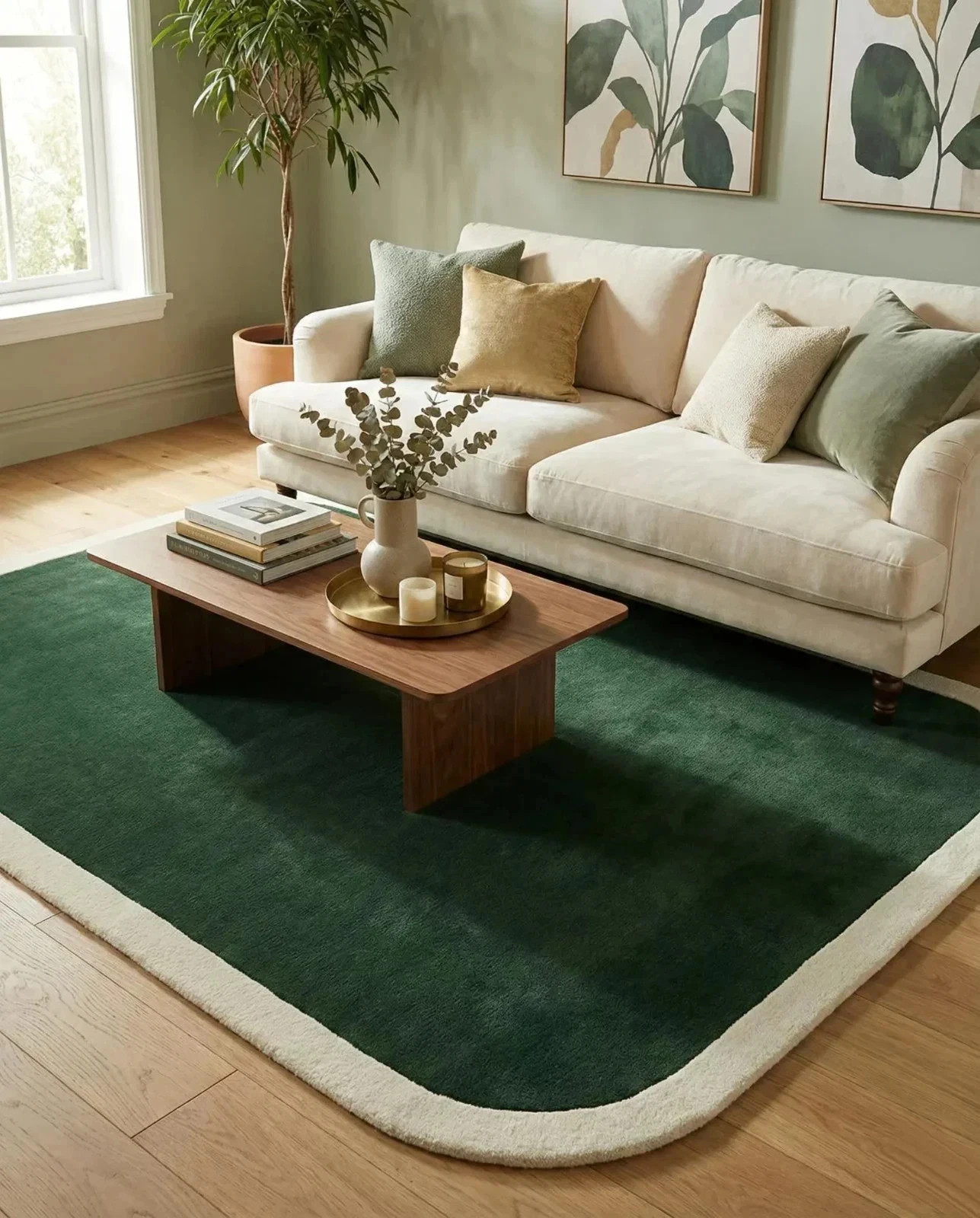 Green Ivory Rug, Irregular Hand Tufted Rug, Modern Handmade Woollen Carpet gallery