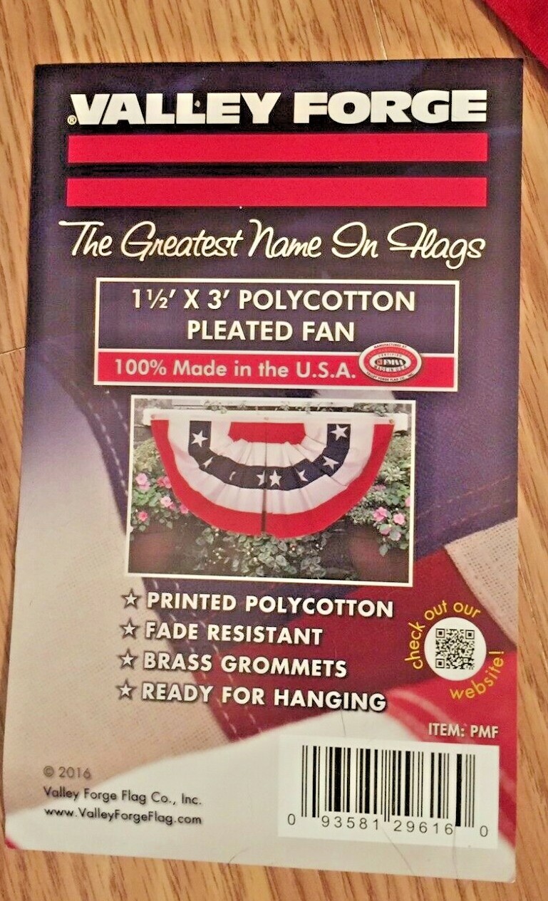 Valley Forge 1.5" x 3" Polycotton Pleated Fan Banner USA Flag gallery