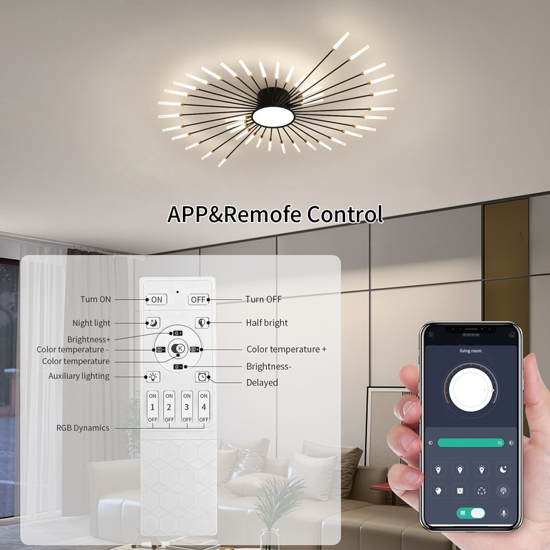 42-Light Fireworks Ceiling Light Modern LED Flush Mount Dimmable APP Remote gallery