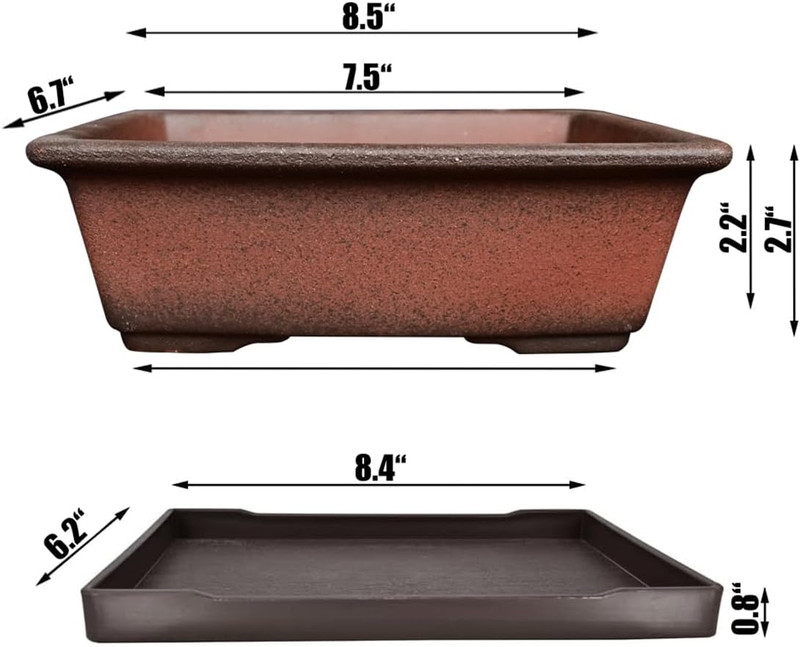 Decorative Ceramic Bonsai Planter Pot 8.5 Inch with Tray, Breathable Unglazed Re gallery