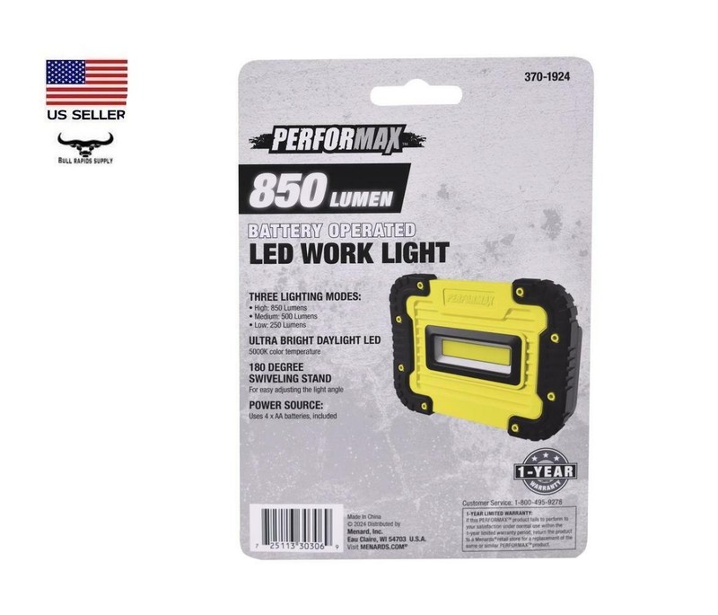 850 Lumen Handheld LED Work Light 3 Modes 180° Swiveling Stand (4) AA Batteries gallery