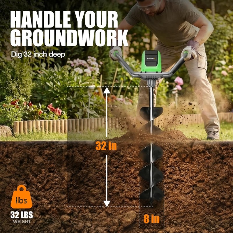 WORKPROX 40V Auger Post Hole Digger, 8" Electric Auger 2-Speeds Reverse Function gallery