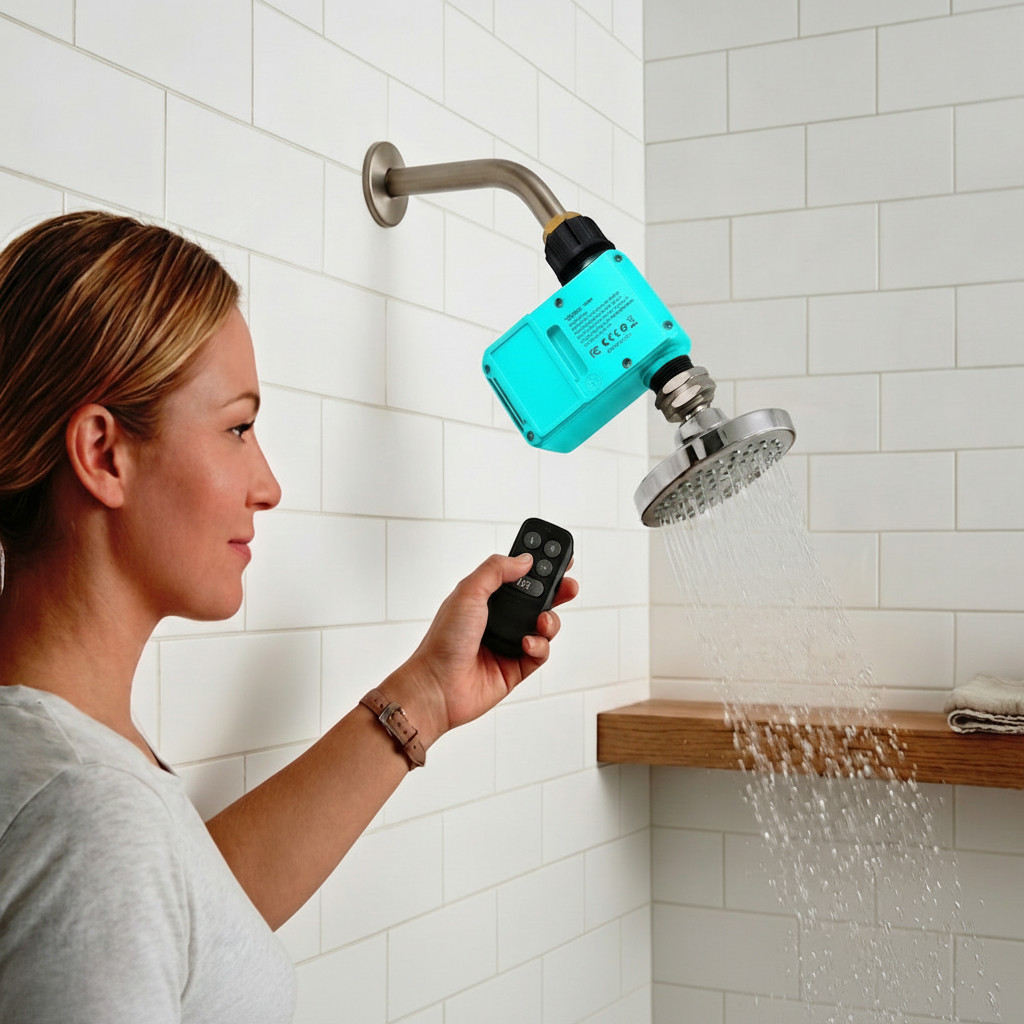 Greener Earth, Showerhead to help conserve water using Remote control timer gallery