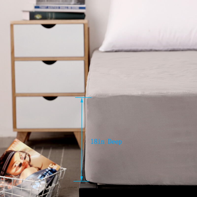 Waterproof Fitted Sheet Solid Color Bedding Mattress Protector Cover Washable gallery
