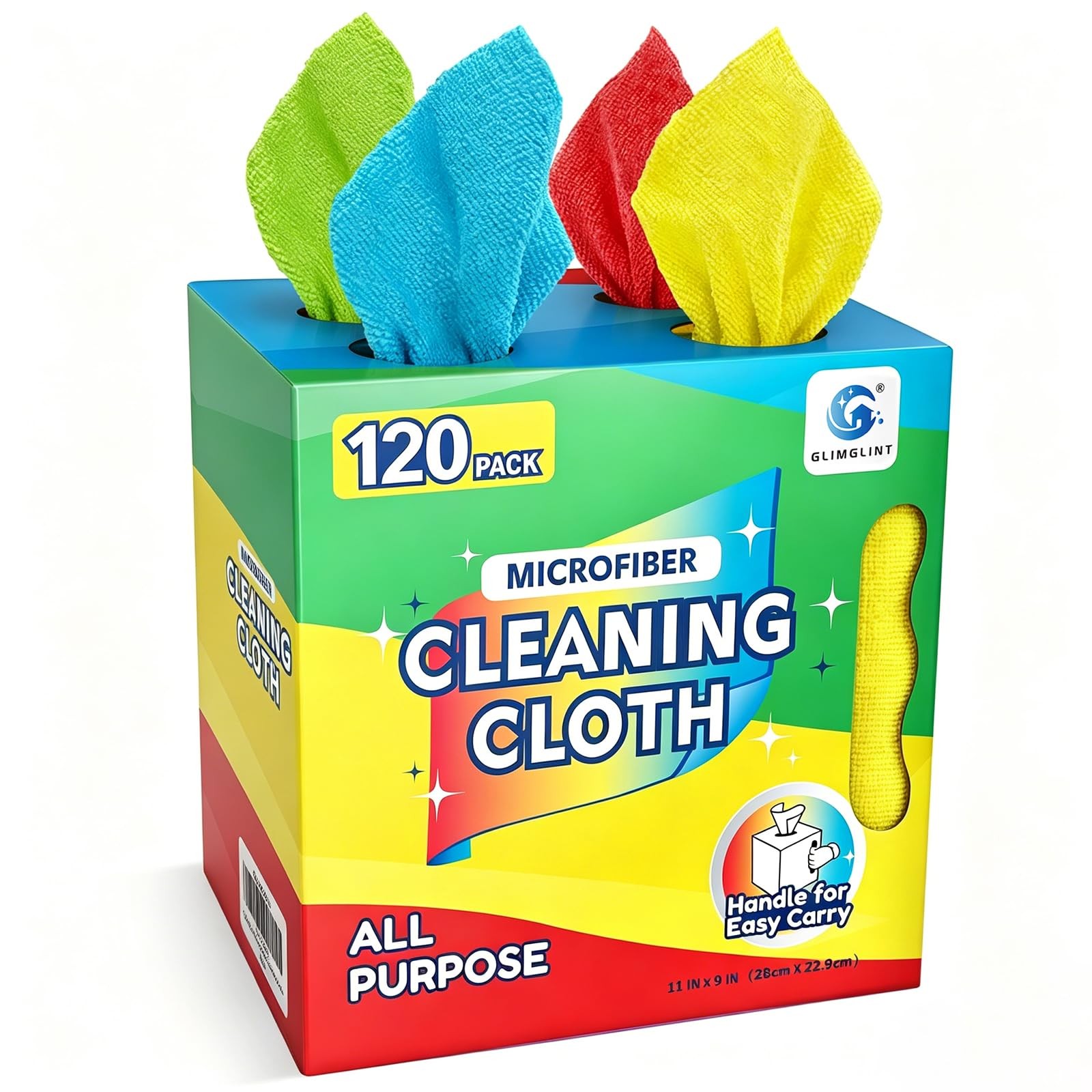 Microfiber Cleaning Cloth 120 Pack, Reusable Towels with Dispenser - Multi-Co... gallery