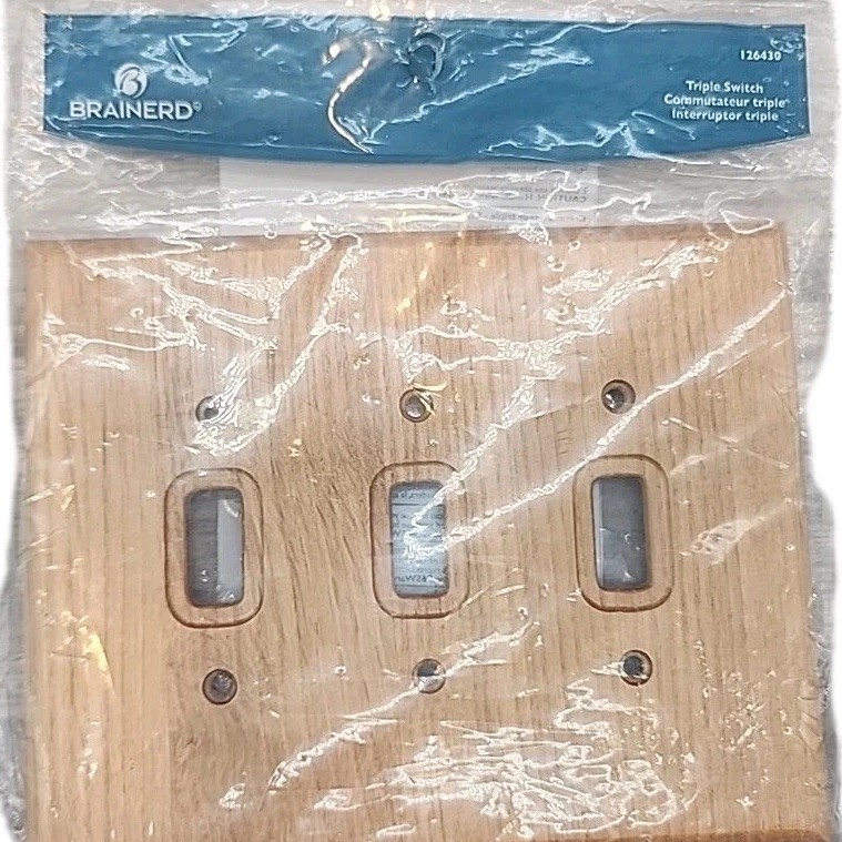 New Brainerd Medium Oak Wood Triple Switch Outlet Cover Wall Plate 126430 [77] gallery