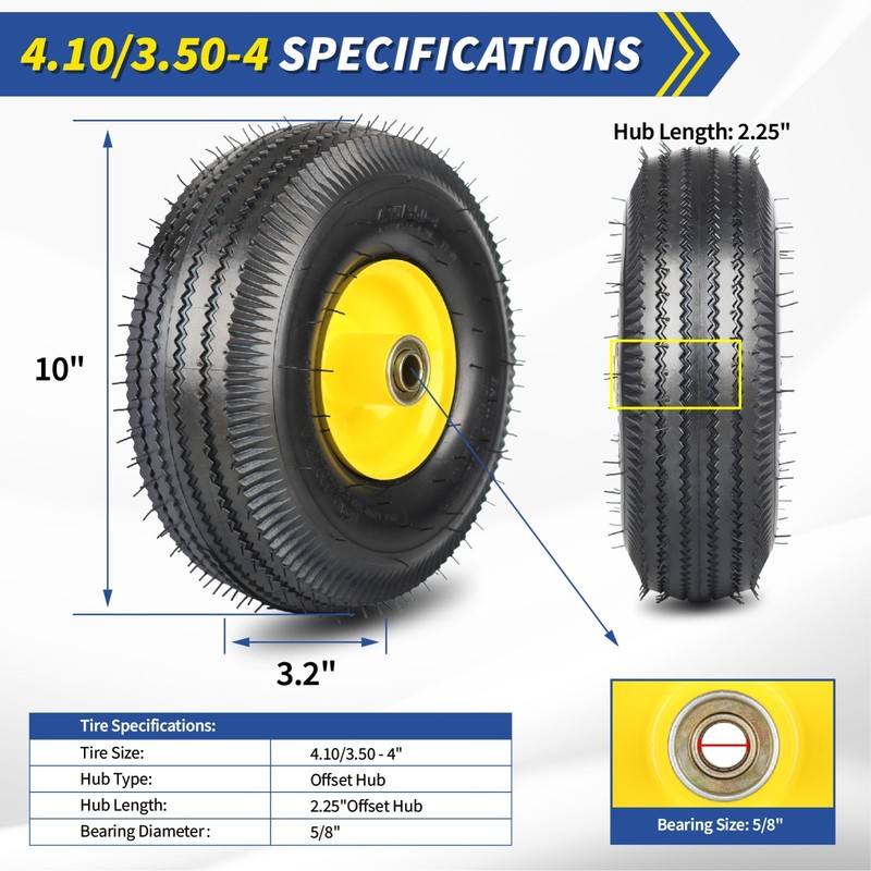 2PK 4.10/3.50-4 Explorer Series Rubber Tire & Wheel for Hand Truck Trolley Wagon gallery