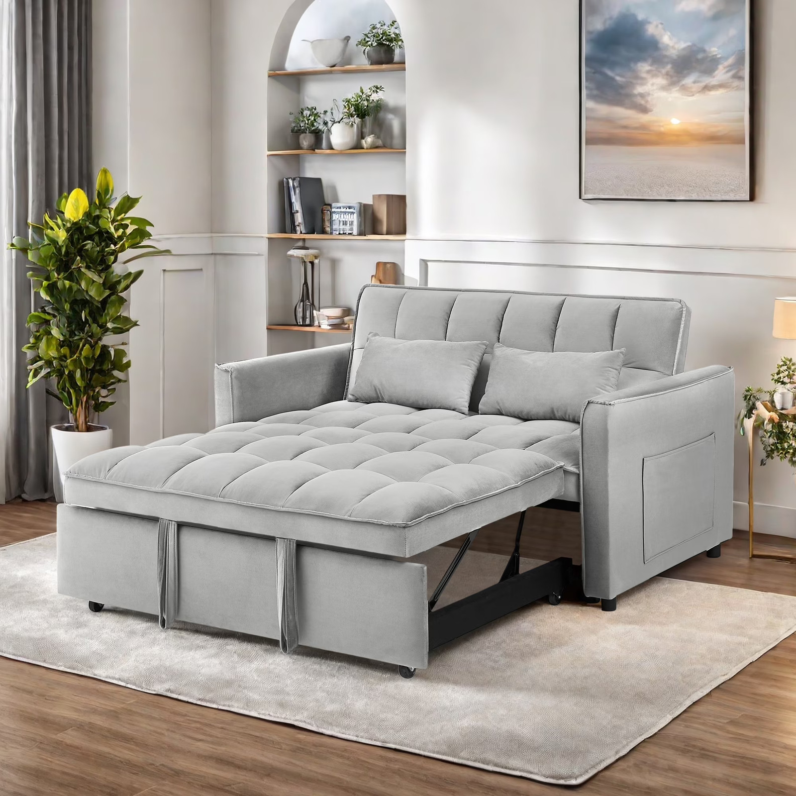 3 in 1 Convertible Sleeper Sofa Pull Out Bed Loveseat Couch Adjustable Backrest gallery