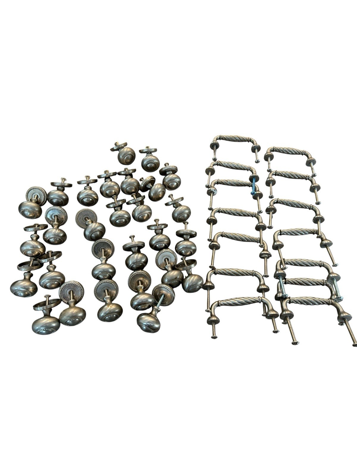 Lot Of 28 Brushed Kitchen Cabinet Knobs & 14 Twisted Rope Style Handles gallery