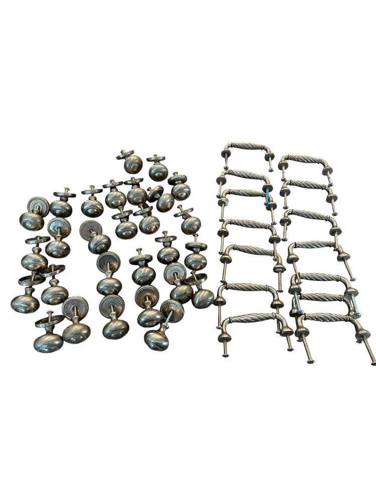 Lot Of 28 Brushed Kitchen Cabinet Knobs & 14 Twisted Rope Style Handles