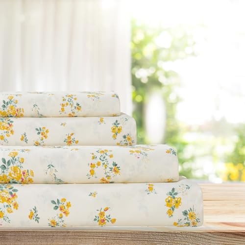 100% Cotton Percale Sheets for Size Bed - 14 Inches Deep King Yellow Floral gallery