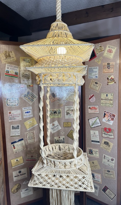 BOHO Macrame Hanging Table Plant Hanger W/ Light 1970s Coastal Beachy gallery