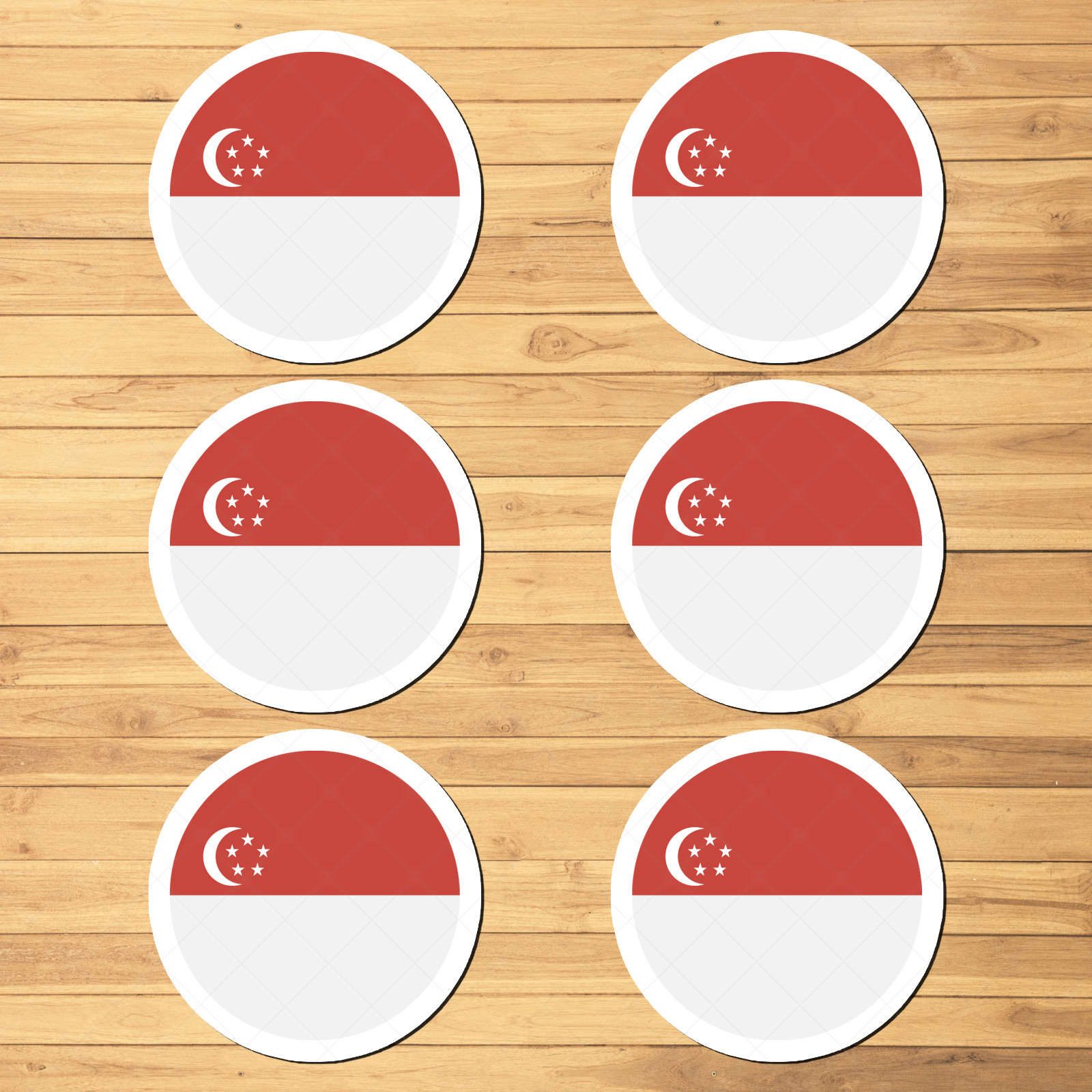 6-Pack Singapore Flag Stickers - Round Vinyl Decals for Car, Laptop, Tumbler gallery