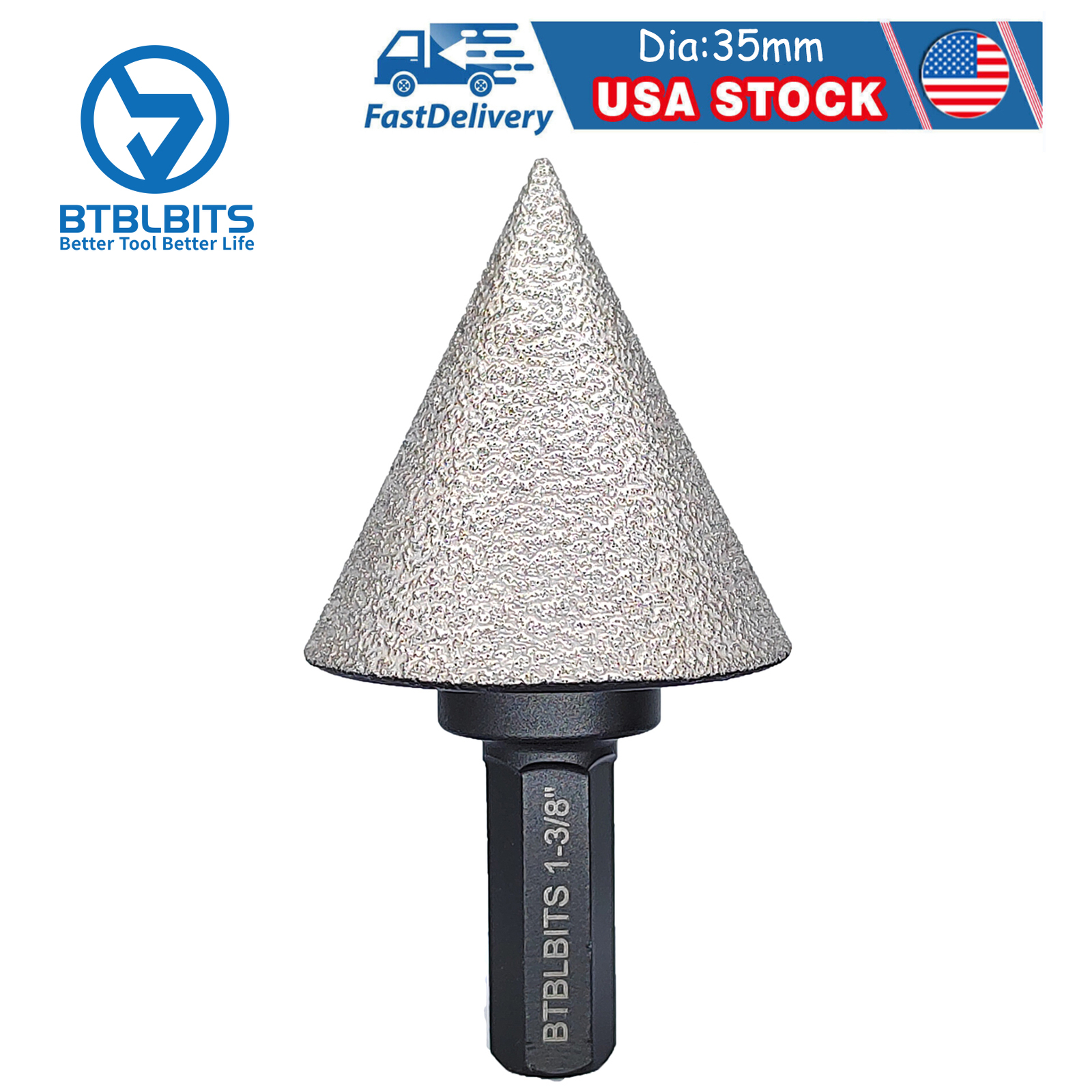Diamond Chamfer Milling Bit 35mm 3/8 Hex Shank for Enlarge Shape Round Beveling gallery