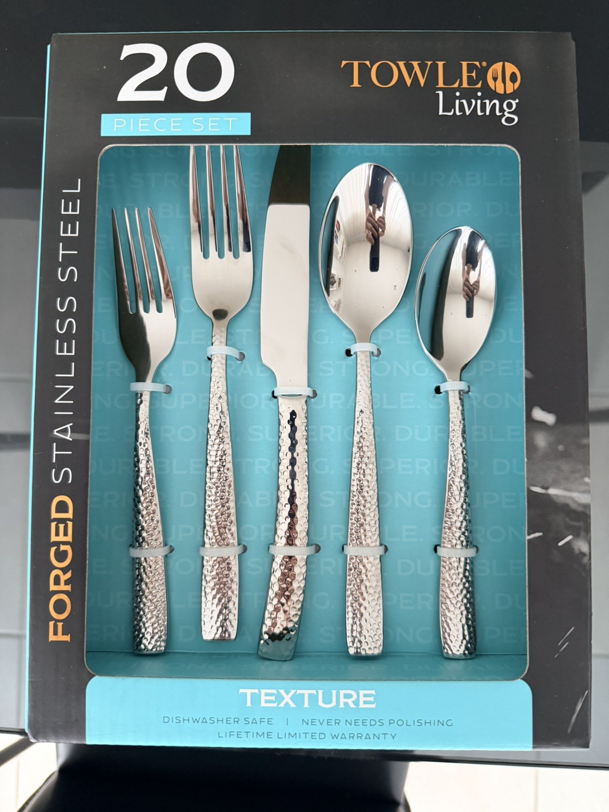 Towle Living, Texture Forged Stainless Steel Flatware Set, 20pcs gallery