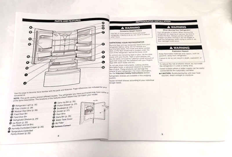 Kenmore Bottom Freezer Refrigerator Use & Care Guide Manual BOOK MFL63264288 p3s gallery