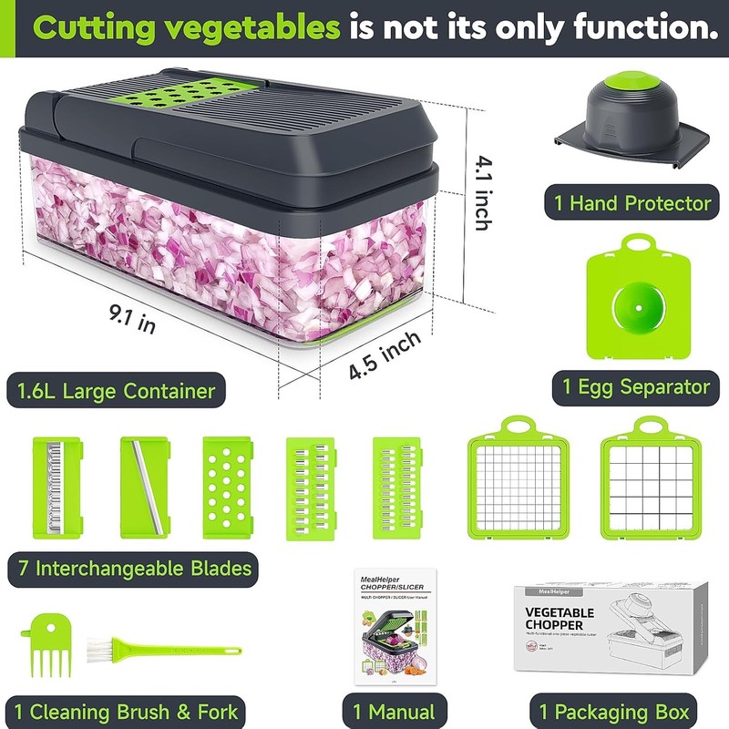 12-in-1 Multi-functional Vegetable Chopper,7-Blade Vegetable Chopper(Green/Gray) gallery