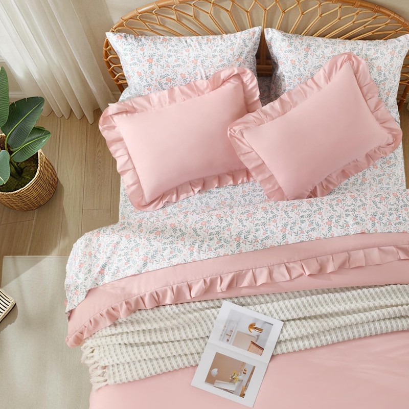 Full Size Comforter Sets - 7 Pieces Ruffle Full(79*90in), Blush gallery