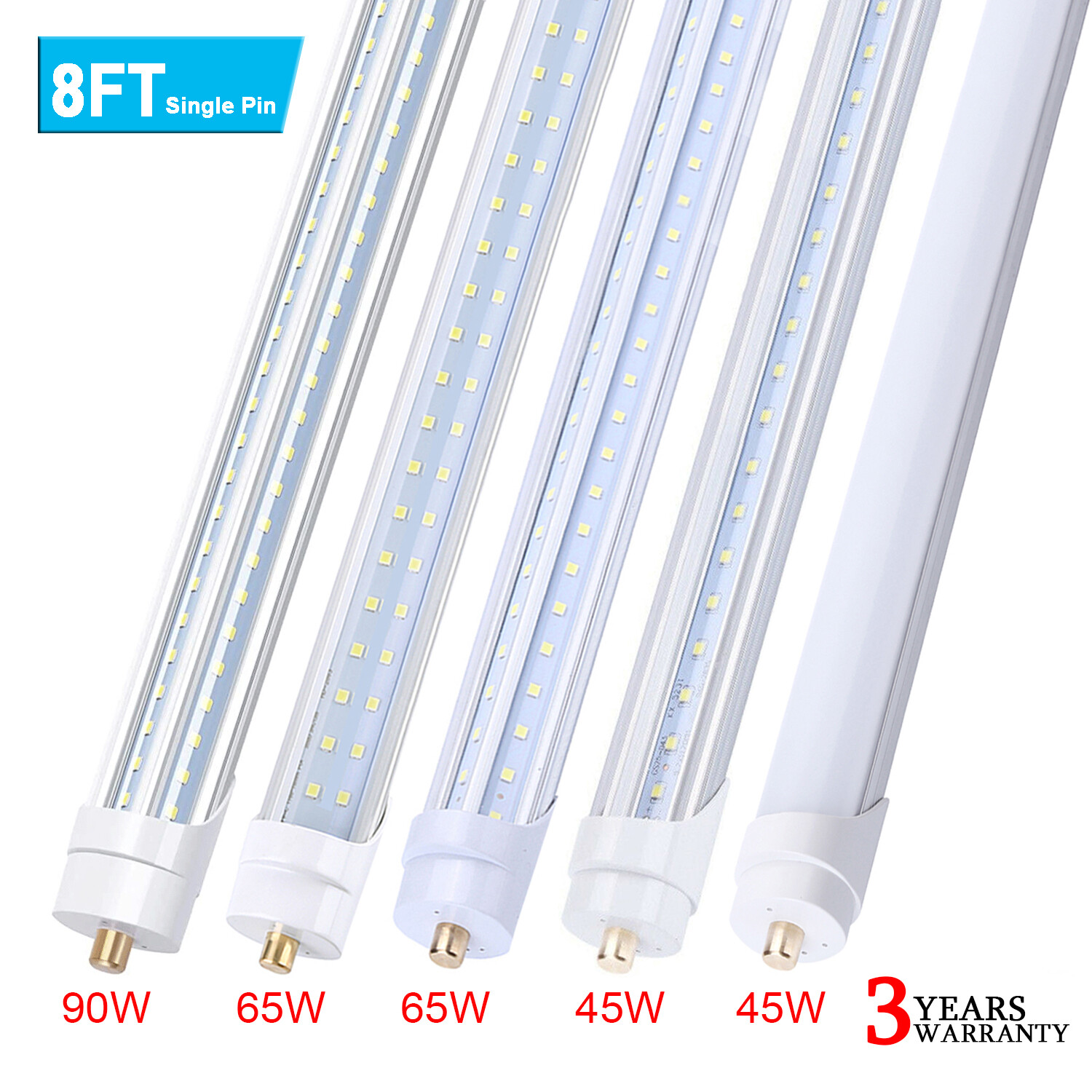 T8 8FT LED Shop Light Bulbs 45W 65W FA8 Single Pin 90W 8 Foot LED Tube Lights US gallery