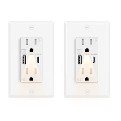 2-Pack LED Night Light Outlets, 24W USB C+A, 4.8A, Fast Charging, On/Off Switch